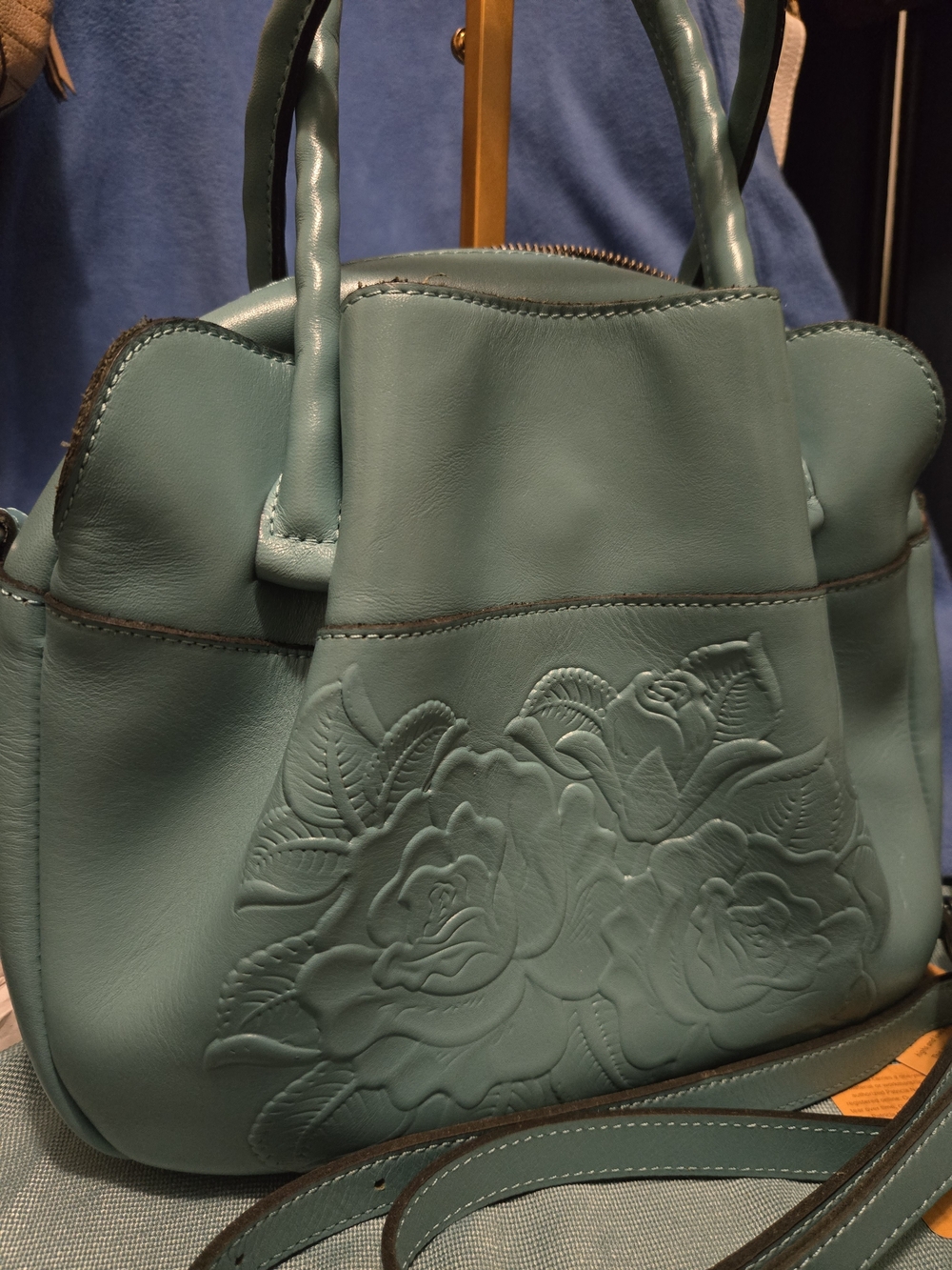 Patricia Nash Teal Floral Embossed Satchel